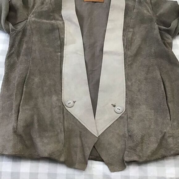 EMU Australia blazer jacket leather neutral tone beige grey open front pockets - Picture 7 of 12